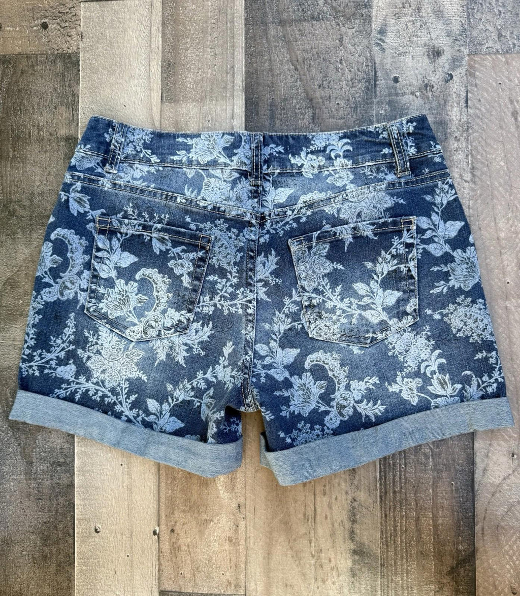 Time And Tru Floral Denim Mid Rise Shorts Women Size 6