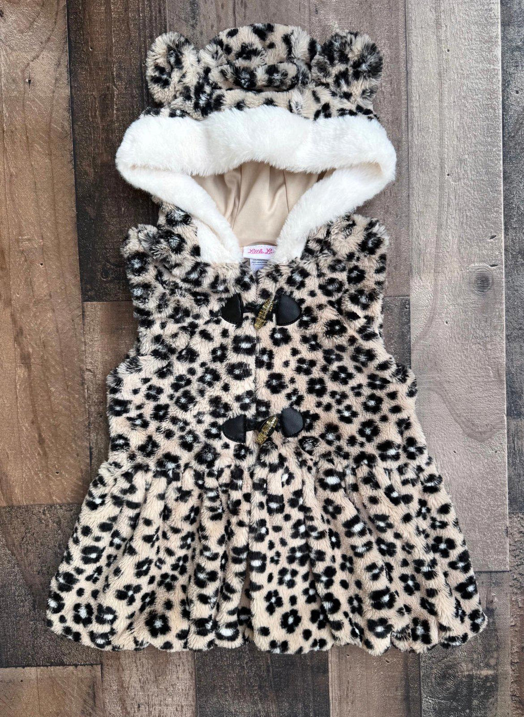 Little Lass Leopard Print Button Up Fur Jacket Vest Size 4T