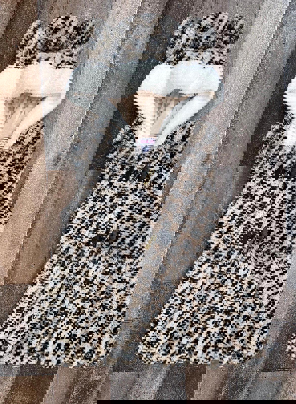 Little Lass Leopard Print Button Up Fur Jacket Vest Size 4T