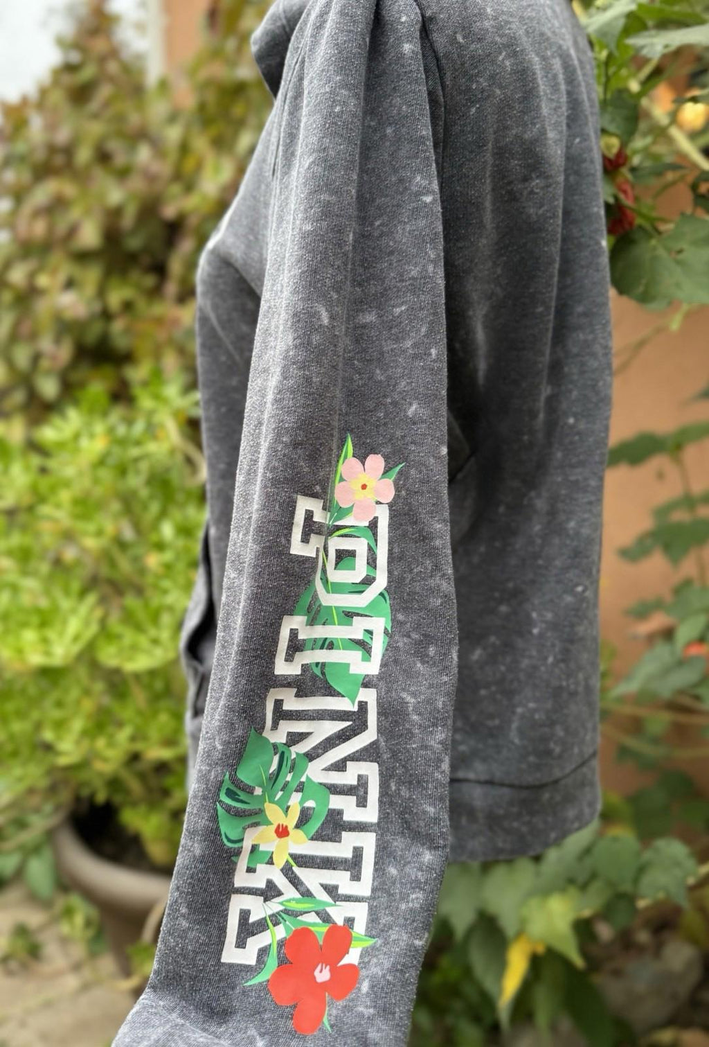 Victoria Secret PINK Gray & White Confetti Floral Plant Hoodie Size L