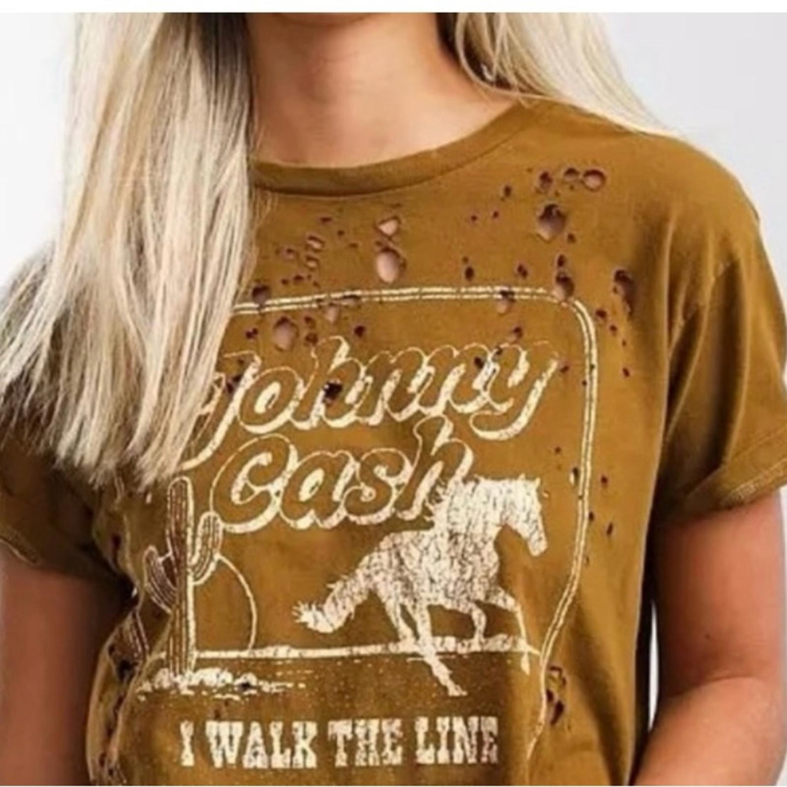 Johnny Cash Short Sleeve Graphic Distressed I Walk the Line Cropped Tee