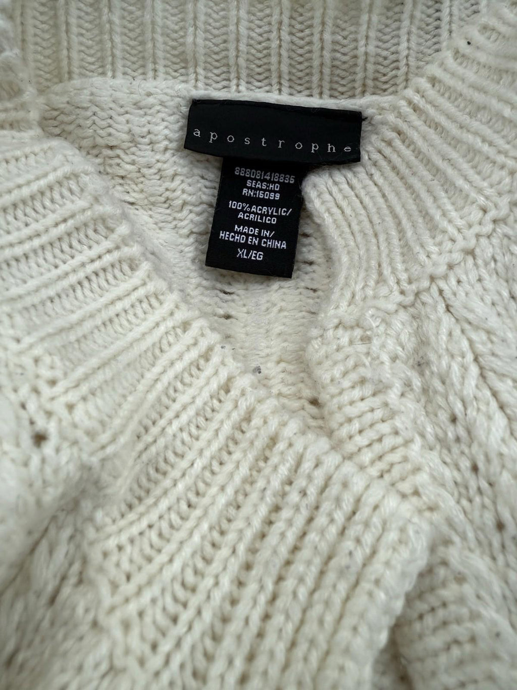 Apostrophe Sweater Cream And Grey Long Sleeved Fall Or Winter Size XL