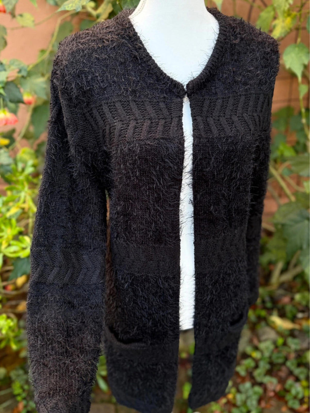 Cable & Gauge Black Long Warm Cardigan Fuzzy Sweater Women’s Size L Large