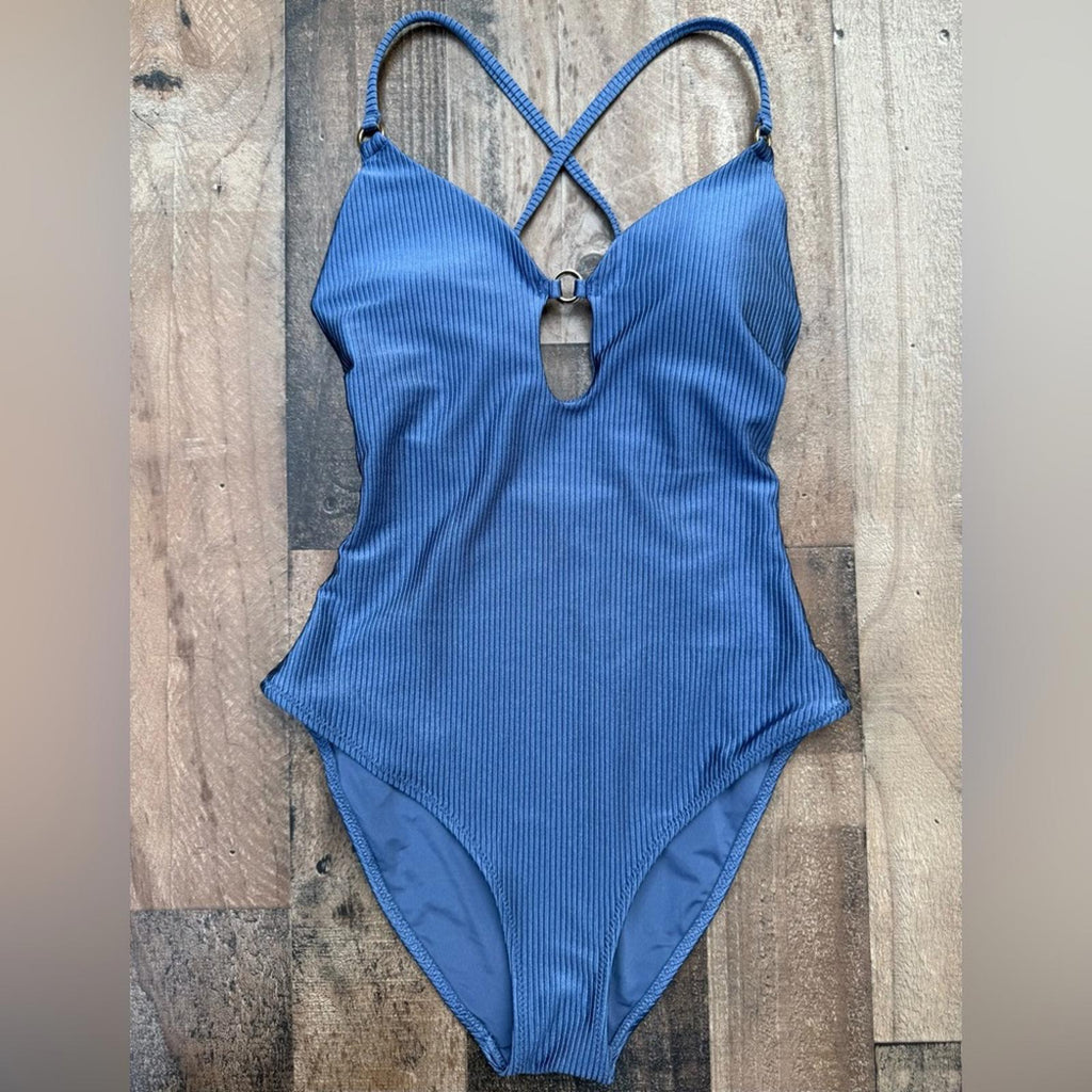Aerie 1 Piece Blueish Gray Ribbed Swimsuit Size XS