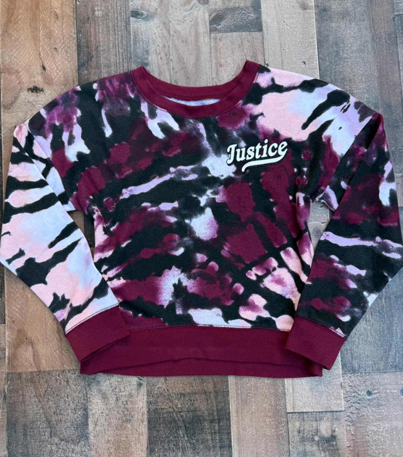 Justice Purple & Black Tie Dye Girls Sweater Size 13/14