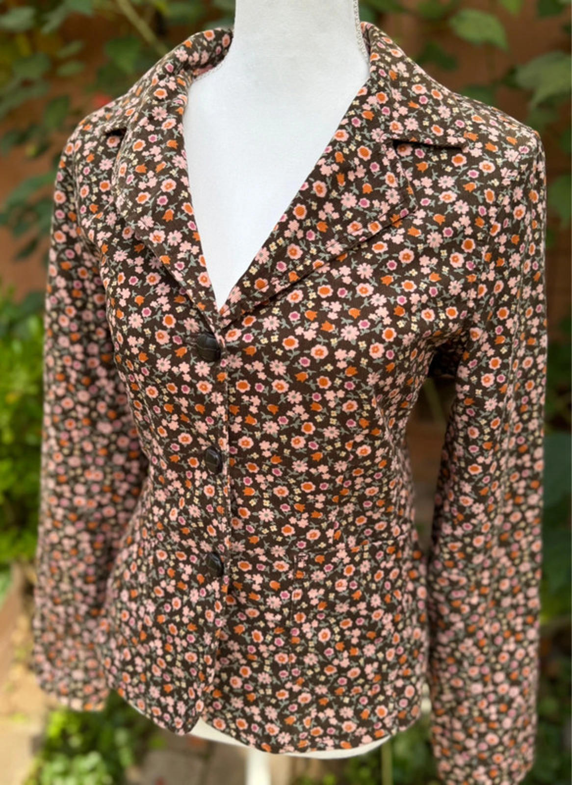 Wassio Floral Light Weight Brown Cordoroy Jacket Women’s Size XL