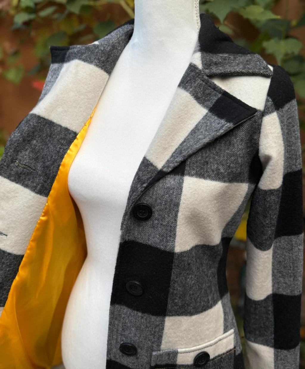 Billabong Black Off White Checkered Plaid Wool Blend Collard Women’s Size S