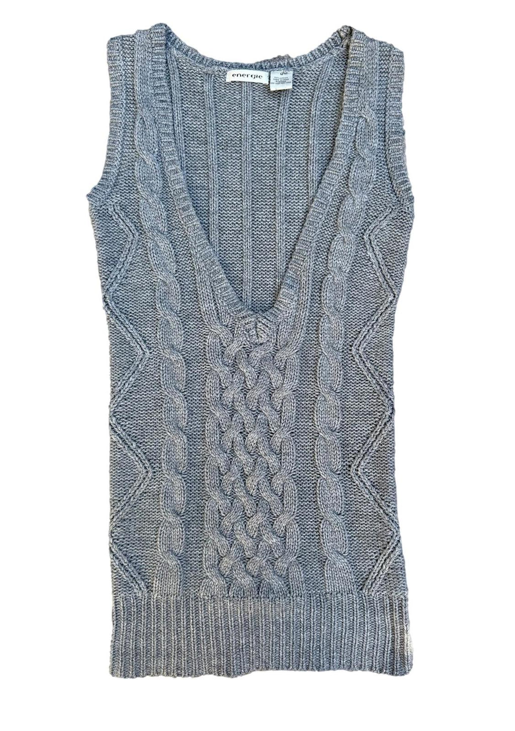 Gray Energy Knit Vest V Neck Low Cut Sweater Size L