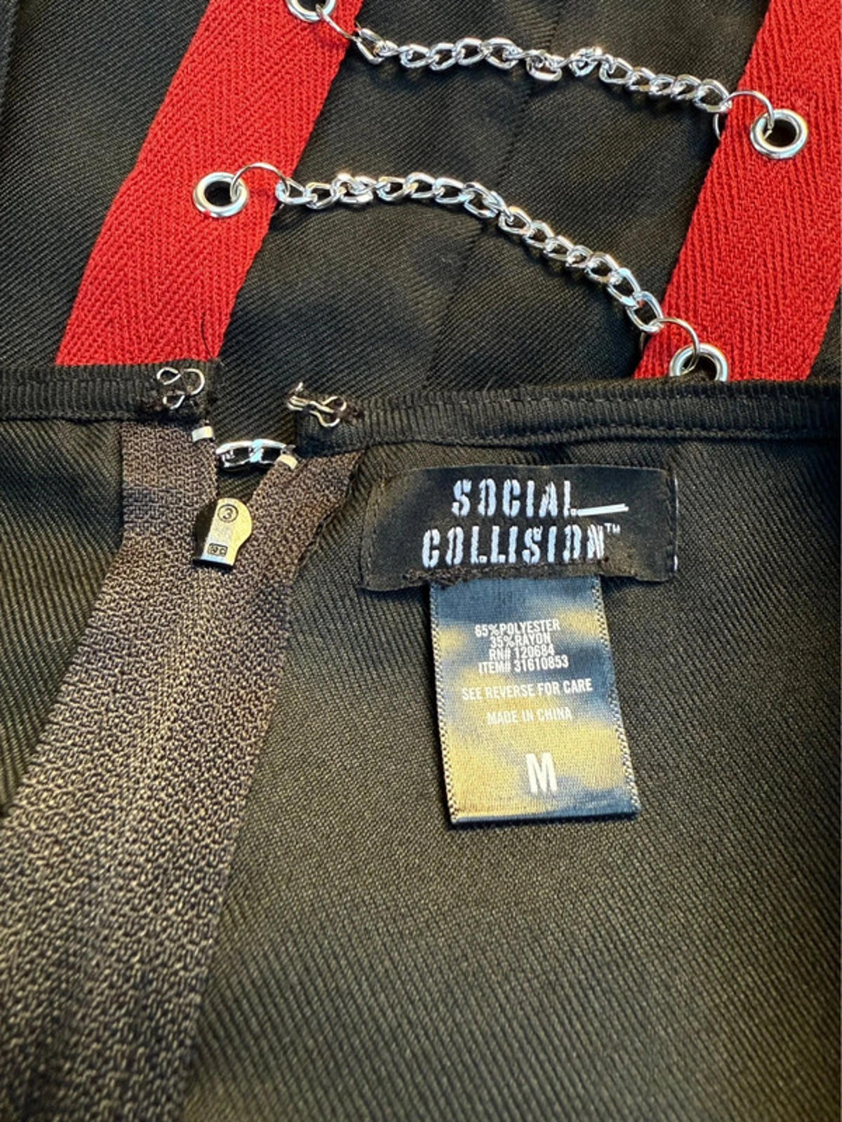 Social Collision Grunge Chain Red & Black Skirt Size M