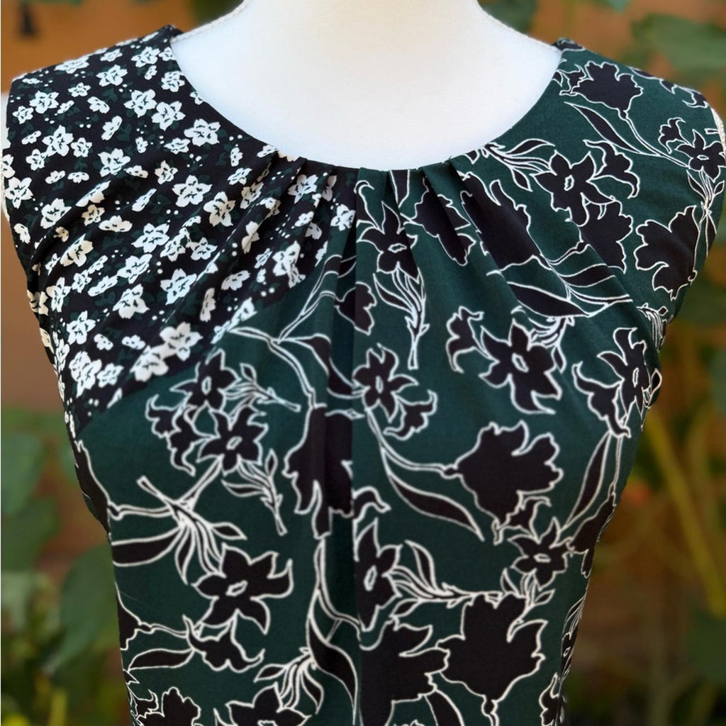 Calvin Klein Black and Forrest Green Floral Sleeveless Top Size L