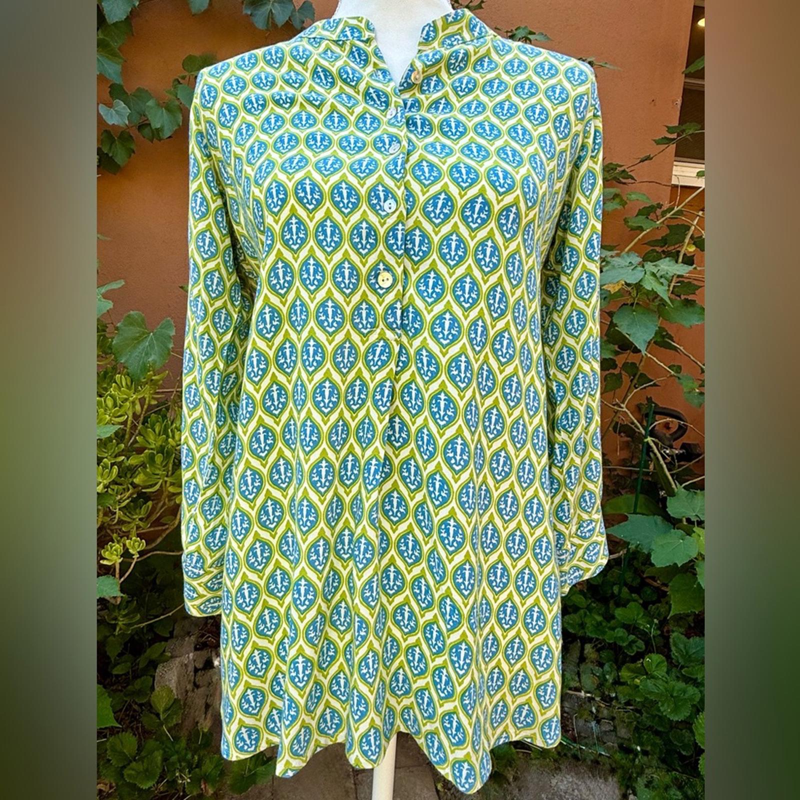 Green and Blue Pattern Rock Flower Paper Blouse Size S