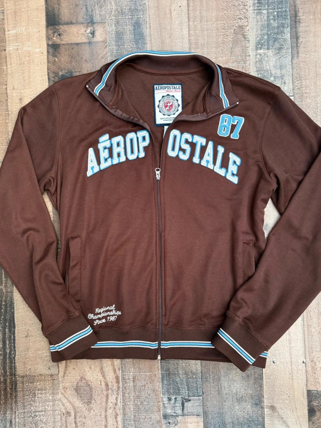 Aeropostale Brown Varsity Track Jacket Zip-Up | Athletic Collegiate Style | Men’s Size L