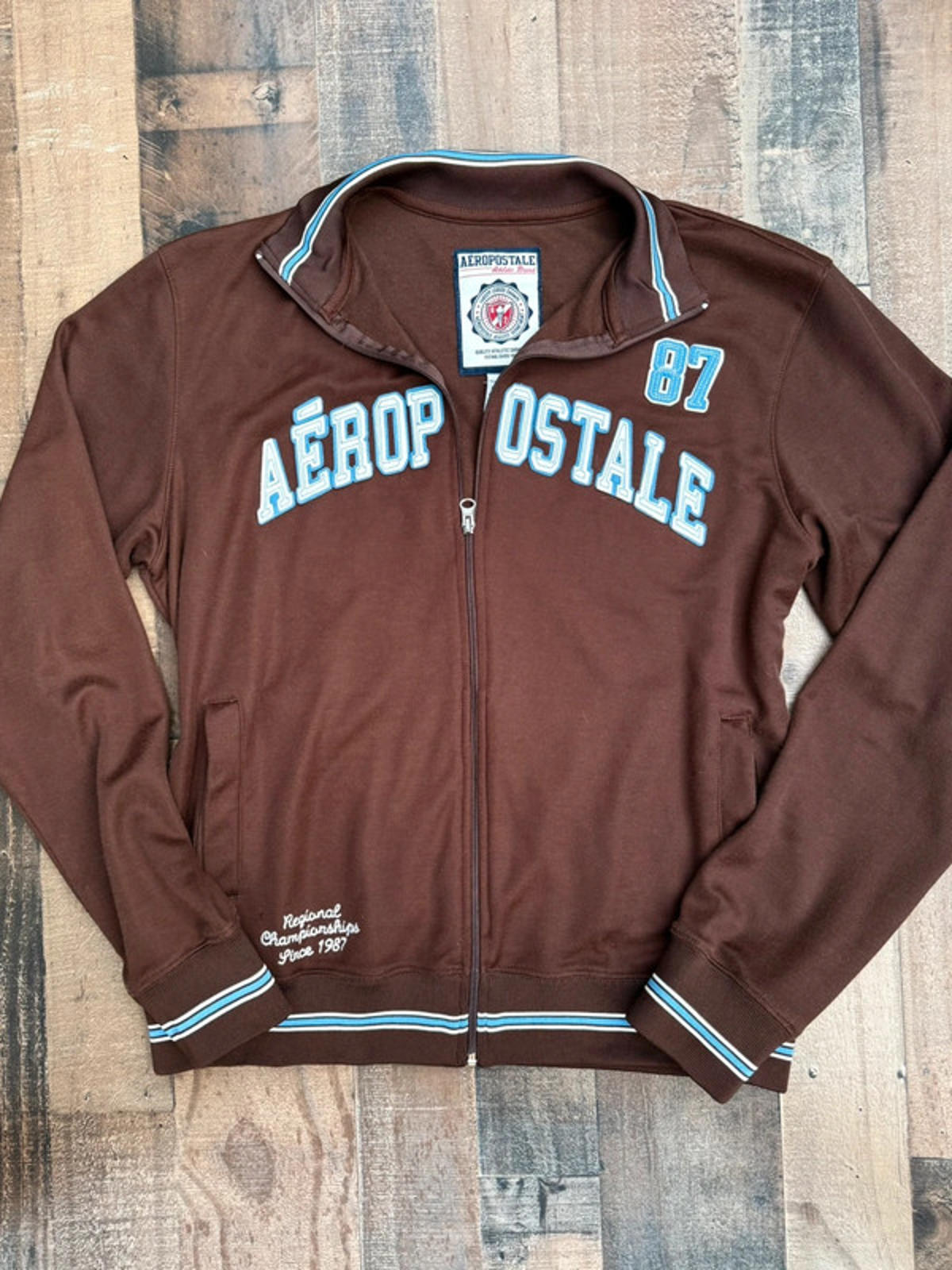 Aeropostale Brown Varsity Track Jacket Zip-Up | Athletic Collegiate Style | Men’s Size L