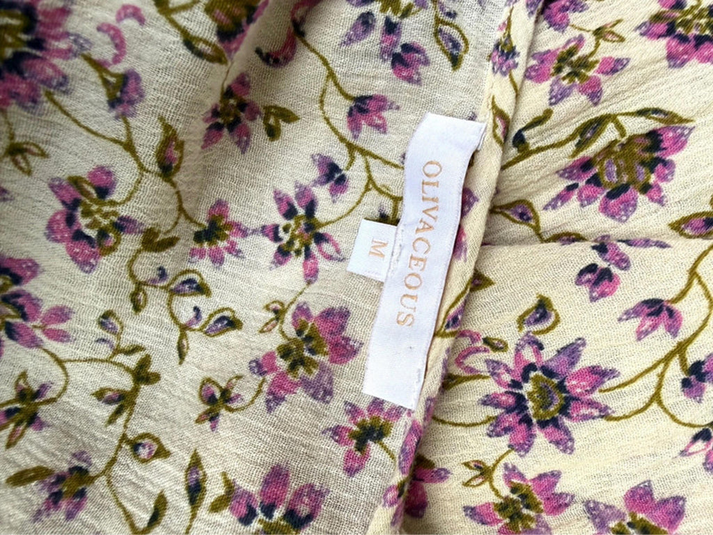 Olivaceous Boho Hippie Floral Cropped Peplum Top Women Size M