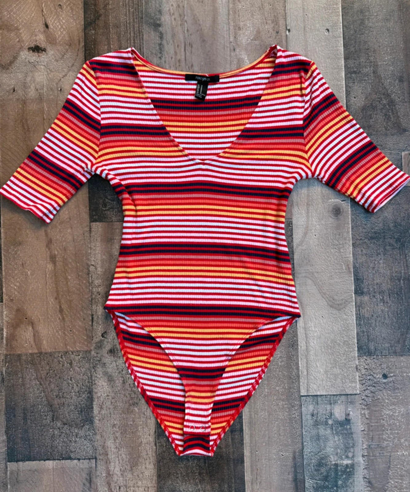Forever 21 Striped Body Suit Short Sleeved Top Size M